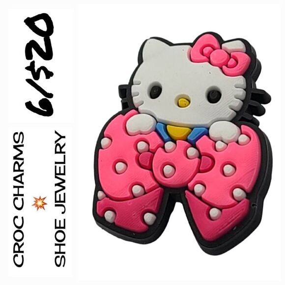 😺 Hello Kitty 🌟 Croc Charms Jibbitz Shoe Jewelry ✨️ Pink Polka Dot Bow Cat - Picture 1 of 4
